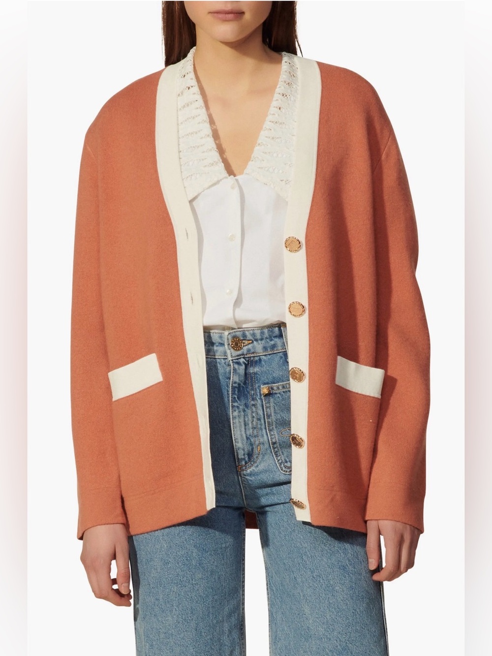 Sandro Contrast-Trim Cardigan Sweater